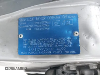 2001 Suzuki XL7 Standard z VIN JS3TX92VX14114699, wystawiony jako IAAI lot #41085552 z przebiegiem 195 316 mil mil oraz . Historia ofert i sprzedaży dostępna na DreamBid. Obrazek 9.