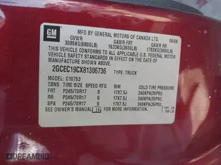 2008 Chevrolet Silverado 1500 LT w/1LT with VIN 2GCEC19CX81306736, listed as a IAAI auction lot 41598958 with 125,223 mi miles. Bid and sale history available at carsss.com. Image 9.