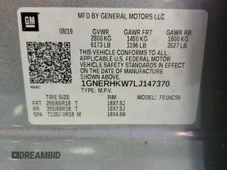 2020 Chevrolet Traverse LT with VIN 1GNERHKW7LJ147370, listed as a Copart auction lot 53250675 with 143,925 mi miles and Salvage Title. Bid and sale history available at DreamBid. Image 13.