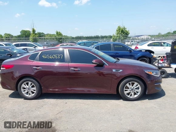 2018 Kia Optima LX with VIN 5XXGT4L32JG183016, listed as a IAAI auction lot 42560837 with 161,426 mi miles and . Bid and sale history available at DreamBid. Image 13.