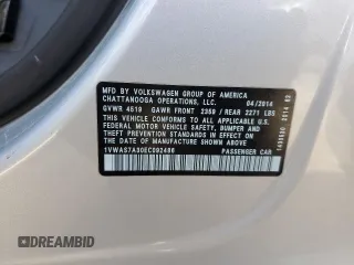 2014 Volkswagen Passat S with VIN 1VWAS7A30EC092486, listed as a Copart auction lot 87487514 with 15,800 mi miles and Salvage Title. Bid and sale history available at carsss.com. Image 14.