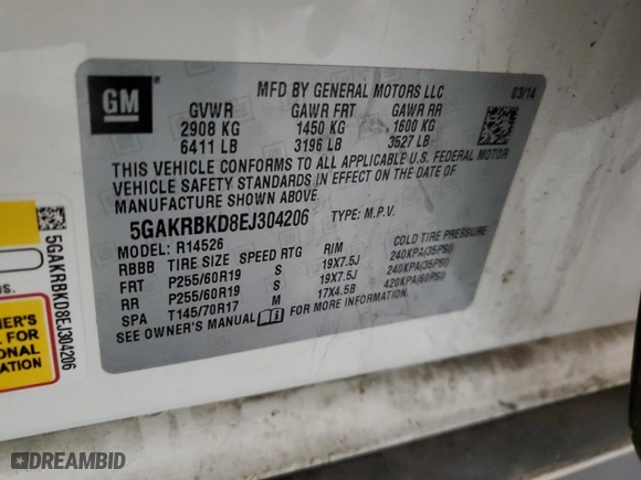 2014 Buick Enclave Leather with VIN 5GAKRBKD8EJ304206, listed as a Copart auction lot 51520805 with 149,576 mi miles and Clean Title. Bid and sale history available at carsss.com. Image 13.