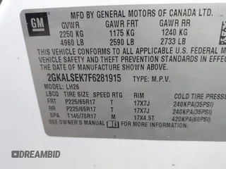 2015 GMC Terrain SLT with VIN 2GKALSEK7F6281915, listed as a IAAI auction lot 42226281 with 147,795 mi miles and . Bid and sale history available at DreamBid. Image 9.