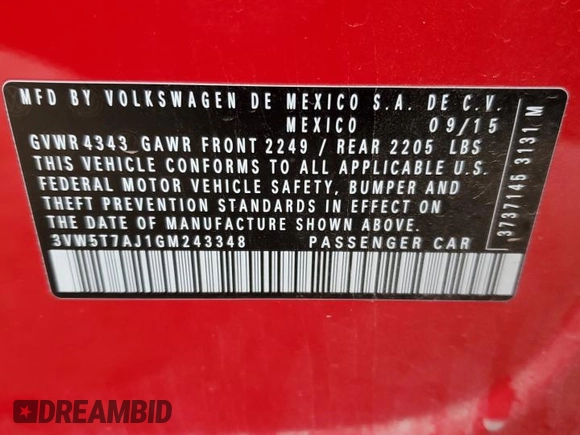2016 Volkswagen Jetta Sedan 2.0T GLI SE with VIN 3VW5T7AJ1GM243348, listed as a Copart auction lot 86398744 with 126,372 mi miles and Salvage Title. Bid and sale history available at carsss.com. Image 12.