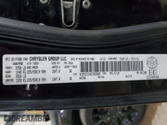 2013 Dodge Journey Crew with VIN 3C4PDCCG4DT693869, listed as a Copart auction lot 63666684 with 134,424 mi miles and Salvage title. Bid and sale history available at DreamBid. Image 13.