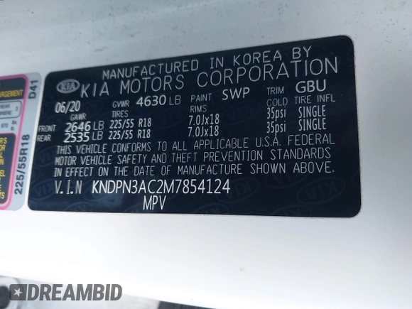 2021 Kia Sportage EX с VIN KNDPN3AC2M7854124, выставлен на аукционе IAAI как лот 41802946 с пробегом 27 420 миль миль и . История ставок и продаж доступна на DreamBid. Изображение 9.