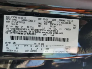2021 Ford F-150 XL с VIN 1FTFW1E85MFC16295, выставлен на аукционе Copart как лот 86412154 с пробегом 28 357 миль миль и Списание • Salvage title. История ставок и продаж доступна на DreamBid. Изображение 14.
