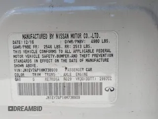 2017 Infiniti Q50 Signature Edition with VIN JN1EV7AP1HM738909, listed as a IAAI auction lot 40269786 with 81,599 mi miles and . Bid and sale history available at DreamBid. Image 9.