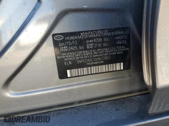 2013 Hyundai Sonata Limited with VIN 5NPEC4AC1DH677807, listed as a Copart auction lot 84562644 with 97,325 mi miles and Salvage Title. Bid and sale history available at DreamBid. Image 15.