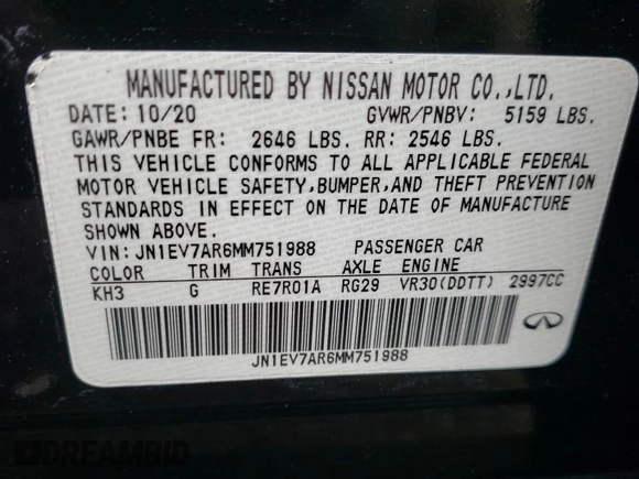 2021 Infiniti Q50 Pure z VIN JN1EV7AR6MM751988, wystawiony jako Copart lot #47480403 z przebiegiem 7 350 mil mil oraz Szkoda całkowita • Salvage title. Historia ofert i sprzedaży dostępna na DreamBid. Obrazek 12.