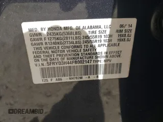 2015 Acura MDX Tech Pkg with VIN 5FRYD3H44FB002147, listed as a IAAI auction lot 41832079 with 1 mi miles. Bid and sale history available at carsss.com. Image 9.