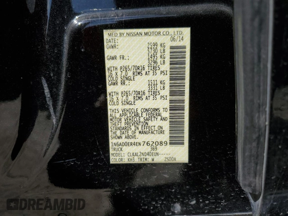2014 Nissan Frontier SV with VIN 1N6AD0ER4EN762089, listed as a Copart auction lot 48790905 with 159,177 mi miles and Salvage Title. Bid and sale history available at DreamBid. Image 14.