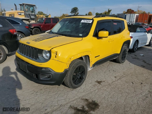 2017 Jeep Renegade Altitude with VIN ZACCJABH9HPF11117, listed as a Copart auction lot 77579434 with 108,347 mi miles and Salvage Title. Bid and sale history available at carsss.com. Image 1.