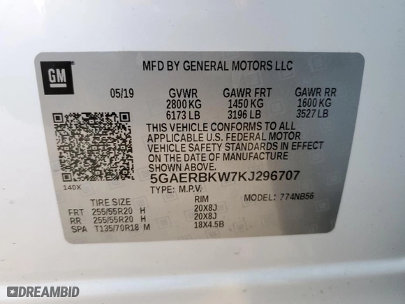 2019 Buick Enclave Essence with VIN 5GAERBKW7KJ296707, listed as a Copart auction lot 46867785 with NaN miles and Salvage Title. Bid and sale history available at carsss.com. Image 14.