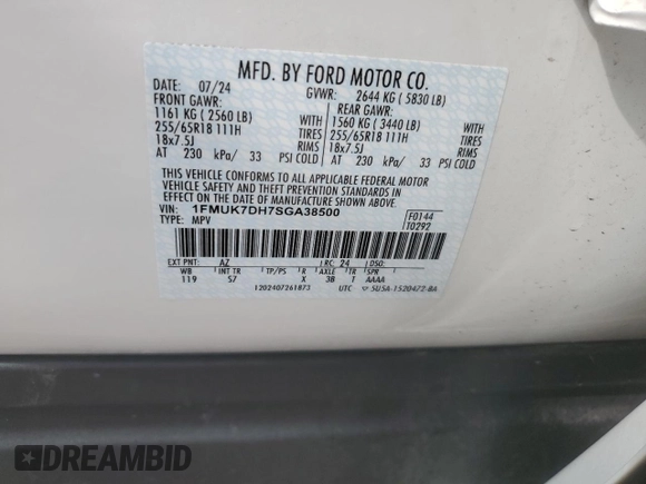 2025 Ford Explorer Active with VIN 1FMUK7DH7SGA38500, listed as a Copart auction lot 52371225 with Not Provided miles and Non Repairable. Bid and sale history available at carsss.com. Image 13.