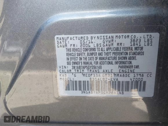 2016 Nissan Sentra S with VIN 3N1AB7AP5GY284148, listed as a IAAI auction lot 42068371 with 103,576 mi miles. Bid and sale history available at carsss.com. Image 9.