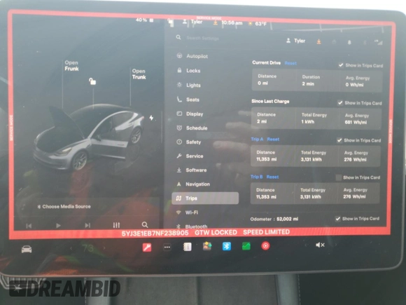 2022 Tesla Model 3 Long Range z VIN 5YJ3E1EB7NF238905, wystawiony jako Copart lot #53362045 z przebiegiem 52 002 mil mil oraz Szkoda całkowita • Salvage title. Historia ofert i sprzedaży dostępna na DreamBid. Obrazek 9.