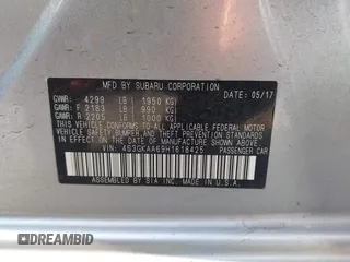 2017 Subaru Impreza z VIN 4S3GKAA69H1618425, wystawiony jako IAAI lot #42339469 z przebiegiem 113 054 mil mil oraz . Historia ofert i sprzedaży dostępna na DreamBid. Obrazek 9.