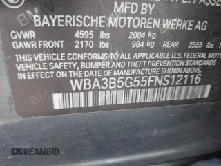 2015 BMW 3 Series 328i xDrive with VIN WBA3B5G55FNS12116, listed as a IAAI auction lot 41393965 with 118,878 mi miles. Bid and sale history available at carsss.com. Image 9.