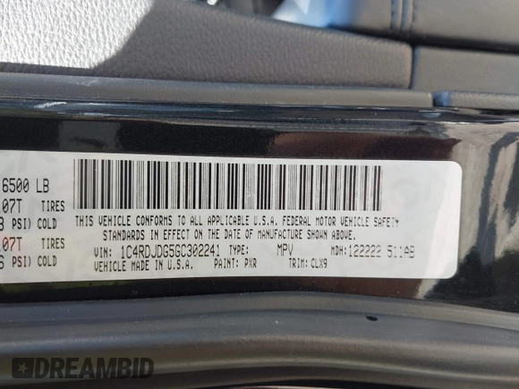 2016 Dodge Durango Limited with VIN 1C4RDJDG5GC302241, listed as a IAAI auction lot 41877415 with 135,586 mi miles and . Bid and sale history available at DreamBid. Image 9.