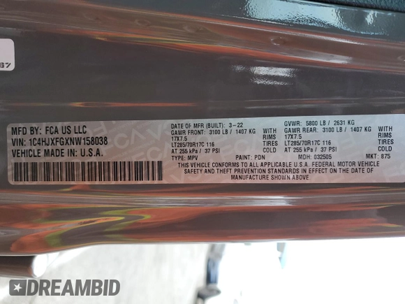 2022 Jeep Wrangler Unlimited Rubicon with VIN 1C4HJXFGXNW158038, listed as a Copart auction lot 53020575 with 14,355 mi miles and Salvage title. Bid and sale history available at DreamBid. Image 14.