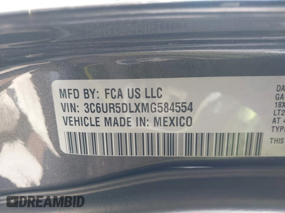 2021 Ram 2500 Big Horn с VIN 3C6UR5DLXMG584554, выставлен на аукционе IAAI как лот 42529329 с пробегом 82 528 миль миль и . История ставок и продаж доступна на DreamBid. Изображение 9.