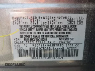 2024 Nissan Sentra SV with VIN 3N1AB8CV1RY319269, listed as a Copart auction lot 60719725 with 20,730 mi miles and Salvage title. Bid and sale history available at DreamBid. Image 13.