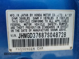 2007 Honda Fit Sport with VIN JHMGD37687S048728, listed as a Copart auction lot 50455905 with 118,340 mi miles and Salvage Title. Bid and sale history available at carsss.com. Image 12.