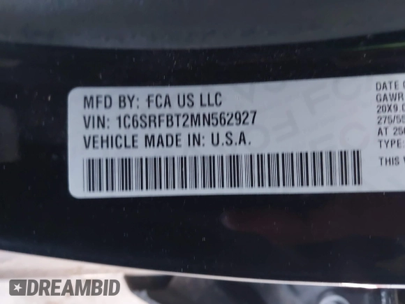 2021 Ram 1500 Big Horn with VIN 1C6SRFBT2MN562927, listed as a IAAI auction lot 42386848 with 83,858 mi miles and . Bid and sale history available at DreamBid. Image 9.