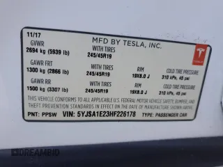 2017 Tesla Model S 100D with VIN 5YJSA1E23HF226178, listed as a Copart auction lot 88478225 with 54,411 mi miles and Salvage Title. Bid and sale history available at carsss.com. Image 15.