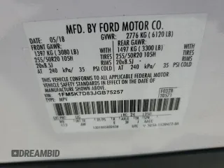 2018 Ford Explorer XLT z VIN 1FM5K7D83JGB75257, wystawiony jako Copart lot #56901285 z przebiegiem Nie podano mil oraz Nie do naprawy • Non repairable. Historia ofert i sprzedaży dostępna na DreamBid. Obrazek 13.