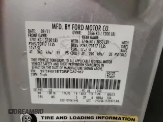 2011 Ford F-150 XLT with VIN 1FTFW1ET3BFC87187, listed as a Copart auction lot 61072695 with 156,365 mi miles and Salvage title. Bid and sale history available at DreamBid. Image 12.
