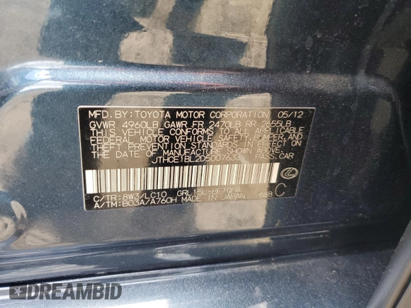 2013 Lexus GS 350 with VIN JTHCE1BL2D5007633, listed as a Copart auction lot 55357954 with 196,880 mi miles and Salvage Title. Bid and sale history available at DreamBid. Image 14.