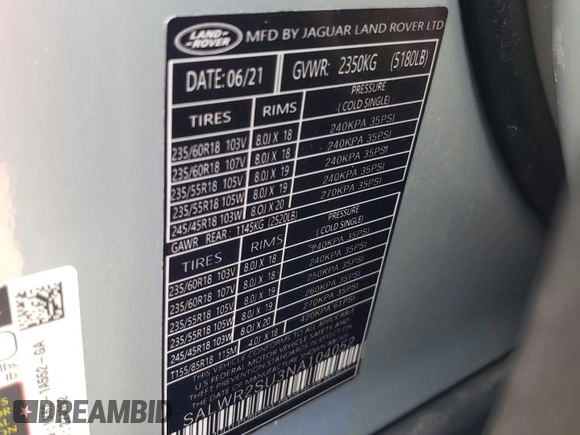 2022 Land Rover Range Rover Sport HSE Silver Edition с VIN SALWR2SU1NA224092, выставлен на аукционе Copart как лот 58311455 с пробегом 58 588 миль миль и Чистый • Clean title. История ставок и продаж доступна на DreamBid. Изображение 13.