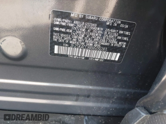 2024 Subaru Forester Premium с VIN JF2SKACC8RH509283, выставлен на аукционе IAAI как лот 42151924 с пробегом 10 593 миль миль и . История ставок и продаж доступна на DreamBid. Изображение 9.