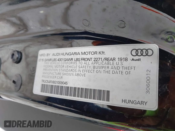 2016 Audi TT 2.0T z VIN TRUC5AFV8G1009045, wystawiony jako IAAI lot #41994710 z przebiegiem 118 844 mil mil oraz . Historia ofert i sprzedaży dostępna na DreamBid. Obrazek 9.