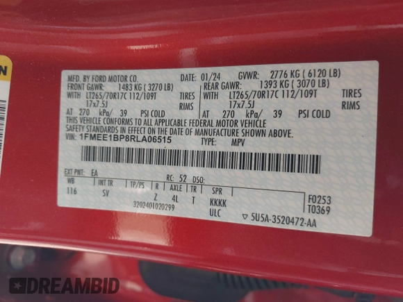 2024 Ford Bronco z VIN 1FMEE1BP8RLA06515, wystawiony jako IAAI lot #42285341 z przebiegiem 17 102 mil mil oraz . Historia ofert i sprzedaży dostępna na DreamBid. Obrazek 9.