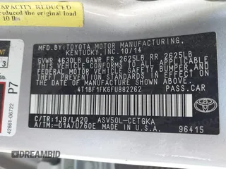 2015 Toyota Camry XLE with VIN 4T1BF1FK6FU882262, listed as a IAAI auction lot 41819208 with 123,173 mi miles and . Bid and sale history available at DreamBid. Image 9.