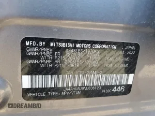 2022 Mitsubishi RVR ES with VIN JA4AHUAU9NU606123, listed as a Copart auction lot 75098854 with 37,552 mi miles and Clean Title. Bid and sale history available at carsss.com. Image 13.
