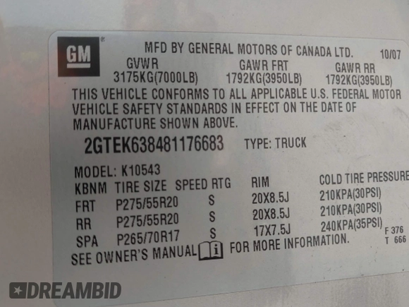 2008 GMC Sierra Denali z VIN 2GTEK638481176683, wystawiony jako IAAI lot #42003540 z przebiegiem 168 367 mil mil oraz . Historia ofert i sprzedaży dostępna na DreamBid. Obrazek 9.