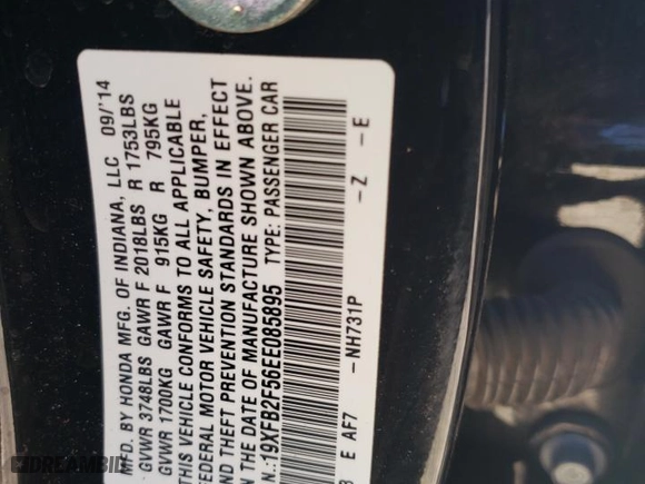 2014 Honda Civic Sedan LX with VIN 19XFB2F56EE085895, listed as a Copart auction lot 44583625 with 95,723 mi miles and Salvage Title. Bid and sale history available at carsss.com. Image 12.
