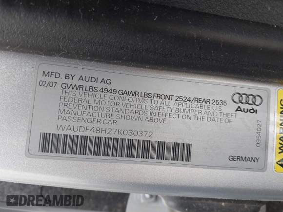 2007 Audi A4 2.0T z VIN WAUDF48H27K030372, wystawiony jako IAAI lot #42429605 z przebiegiem 143 351 mil mil oraz . Historia ofert i sprzedaży dostępna na DreamBid. Obrazek 9.