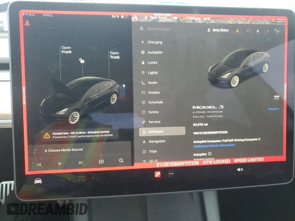 2022 Tesla Model 3 Long Range with VIN 5YJ3E1EB9NF117339, listed as a Copart auction lot 55659415 with 87,479 mi miles and Salvage Title. Bid and sale history available at DreamBid. Image 9.