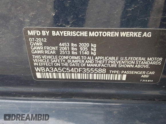 2013 BMW 3 Series 328i с VIN WBA3A5C54DF355588, выставлен на аукционе IAAI как лот 42371580 с пробегом 184 548 миль миль и . История ставок и продаж доступна на DreamBid. Изображение 9.