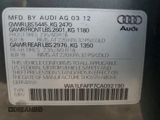 2012 Audi Q5 2.0T Premium Plus with VIN WA1LFAFP7CA092190, listed as a Copart auction lot 72396154 with 137,504 mi miles and Salvage Title. Bid and sale history available at carsss.com. Image 12.