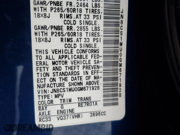 2016 Infiniti QX70 with VIN JN8CS1MU0GM671928, listed as a Copart auction lot 54887775 with 163,054 mi miles and Salvage title. Bid and sale history available at DreamBid. Image 13.