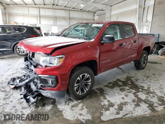2021 Chevrolet Colorado 4WD Z71 with VIN 1GCGTDEN8M1234243, listed as a Copart auction lot 47742615 with 21,713 mi miles and Salvage title. Bid and sale history available at DreamBid. Image 1.