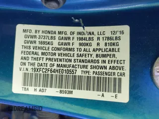 2017 Honda Civic Sedan LX with VIN 19XFC2F64HE010557, listed as a IAAI auction lot 41433110 with 111,418 mi miles. Bid and sale history available at carsss.com. Image 9.