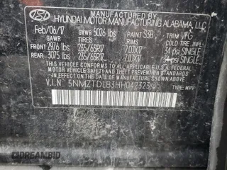 2017 Hyundai Santa Fe 2.4L с VIN 5NMZTDLB3HH042323, выставлен на аукционе Copart как лот 58726415 с пробегом 126 407 миль миль и Списание • Salvage title. История ставок и продаж доступна на DreamBid. Изображение 13.