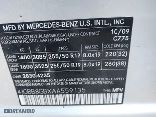 2010 Mercedes-Benz M-Class ML 350 with VIN 4JGBB8GBXAA559135, listed as a IAAI auction lot 41422566 with 195,065 mi miles. Bid and sale history available at carsss.com. Image 9.